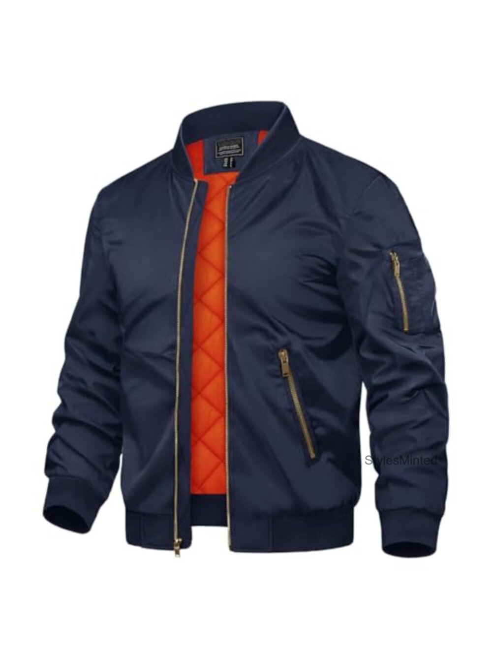 Men's Bomber Jacket Full Zip Windbreaker Warm Padded Coat with Multi Pockets